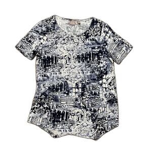 Chicos Top Shirt Womens 0 Small Paisley Cotton Navy Beige Asymmetric Hem